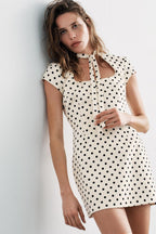 Cream Dot Square Neck Tie Mini Dress