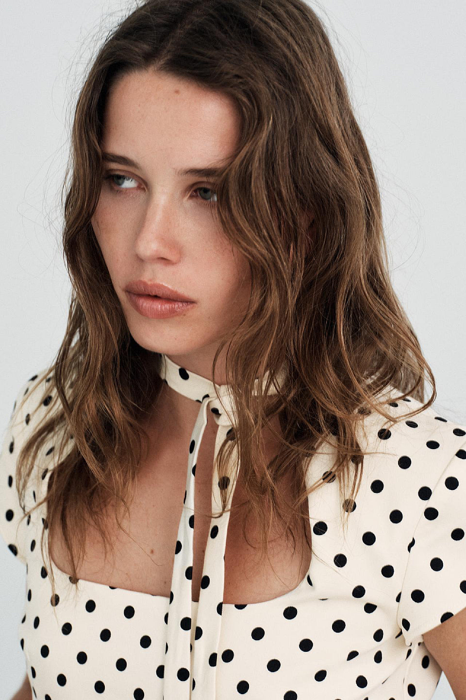 Cream Dot Square Neck Tie Mini Dress