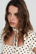 Cream Dot Square Neck Tie Mini Dress