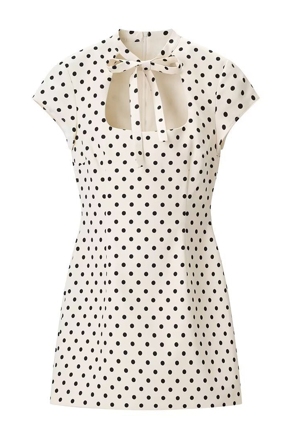 Cream Dot Square Neck Tie Mini Dress