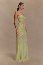 Sage Lace Cutout Mesh Maxi Dress