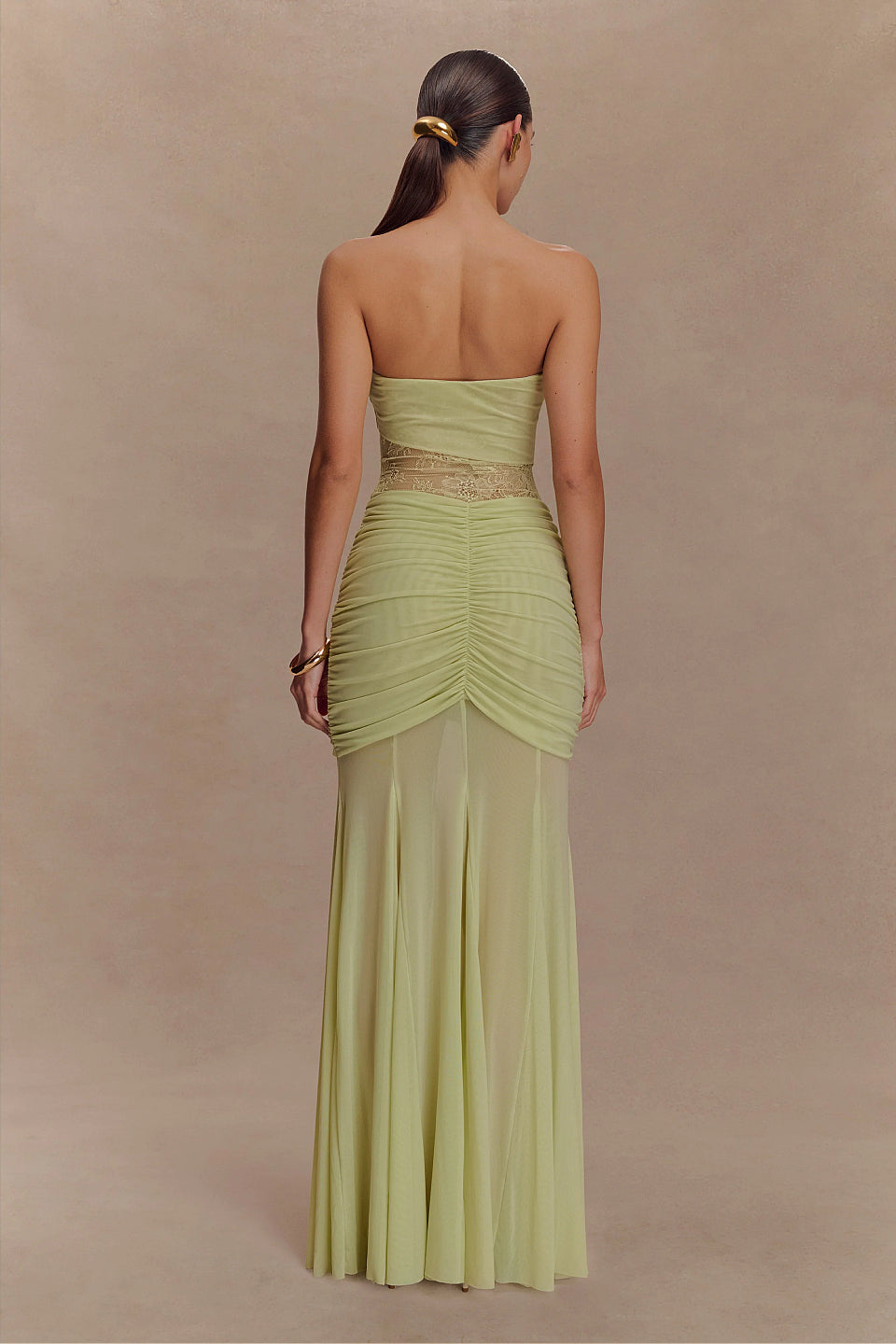 Sage Lace Cutout Mesh Maxi Dress