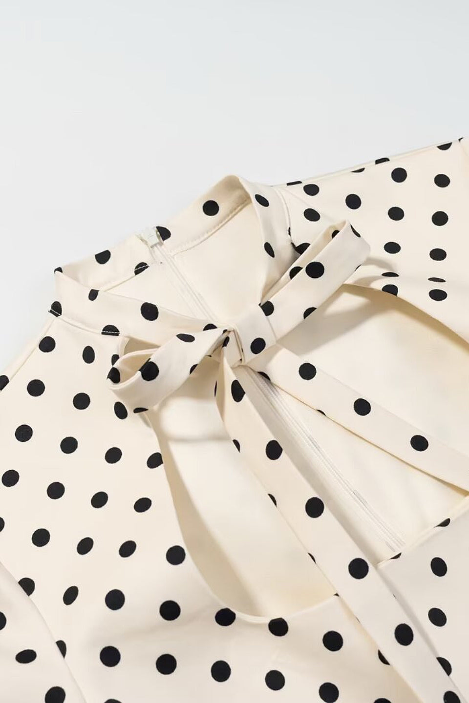 Cream Dot Square Neck Tie Mini Dress