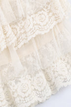 Cream Lace Ruffle Tiered Crop Top
