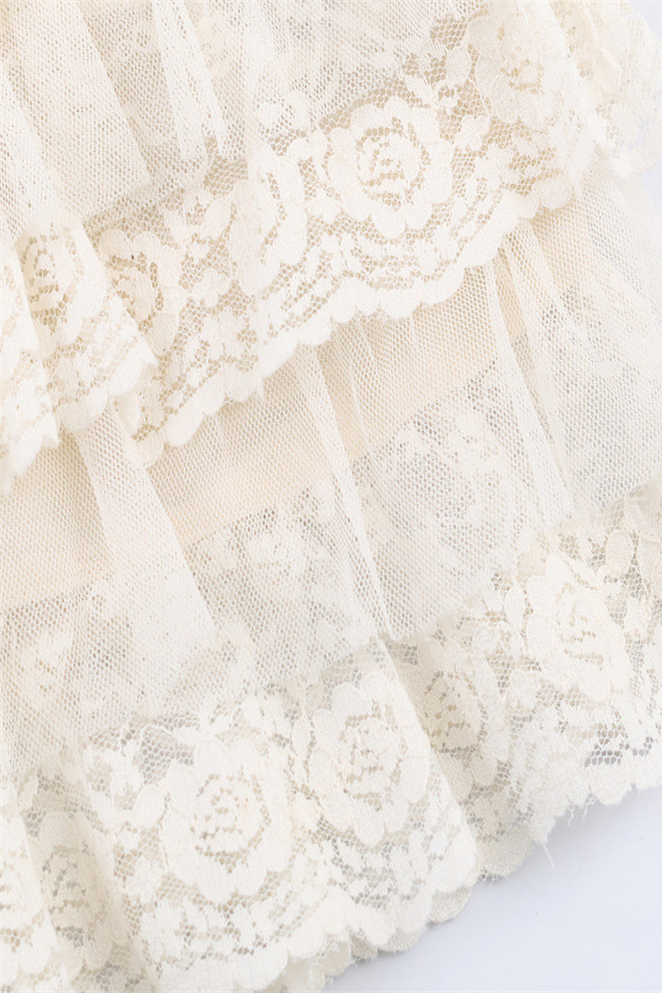 Cream Lace Ruffle Tiered Crop Top