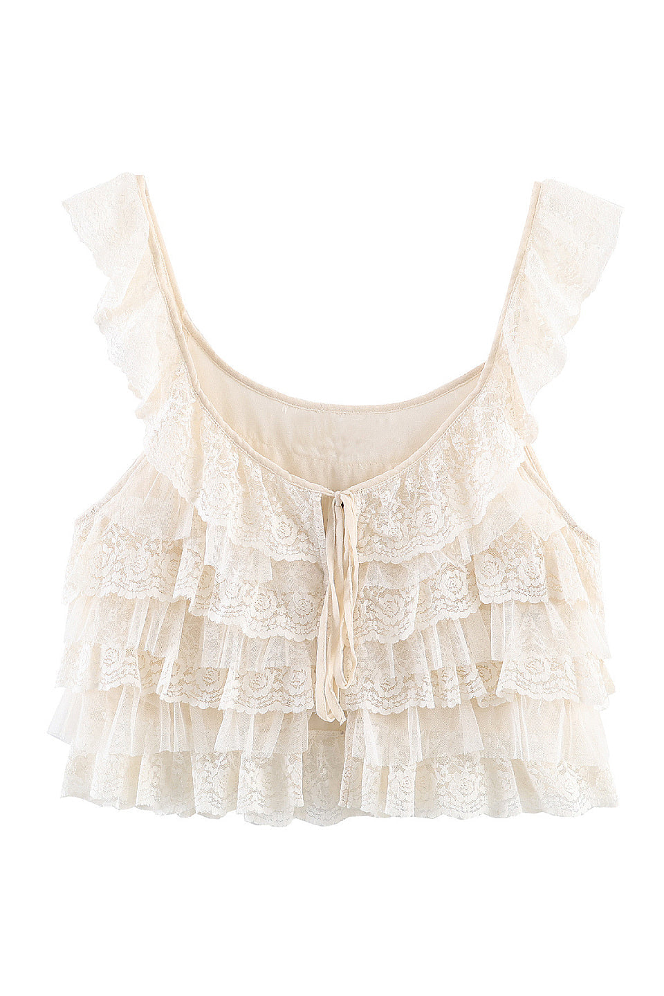 Cream Lace Ruffle Tiered Crop Top