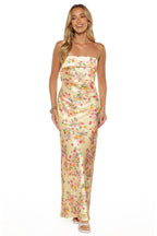 Butter Yellow Floral Satin Maxi Dress