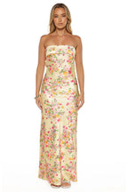 Butter Yellow Floral Satin Maxi Dress