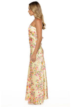 Butter Yellow Floral Satin Maxi Dress