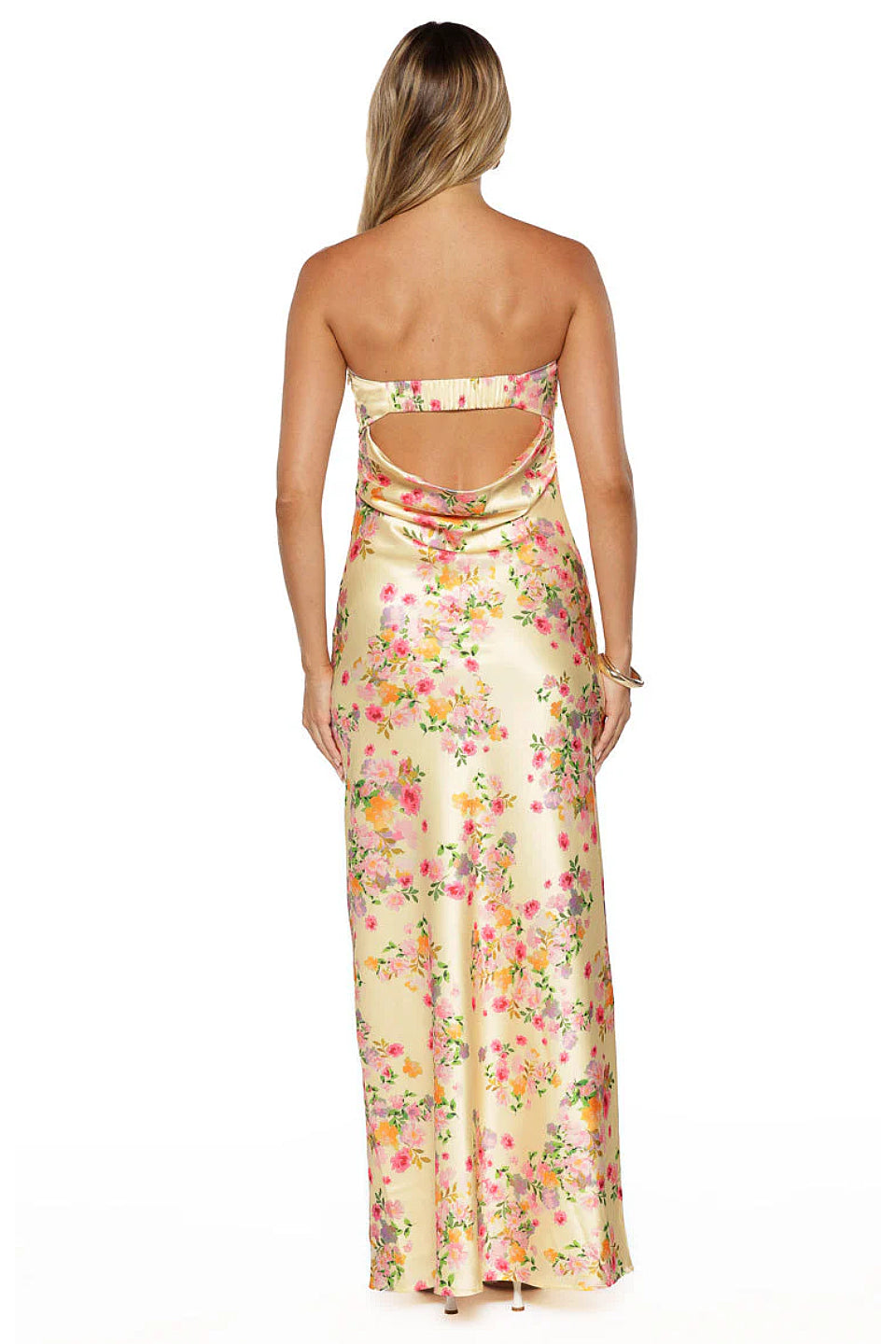 Butter Yellow Floral Satin Maxi Dress