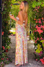 Butter Yellow Floral Satin Maxi Dress