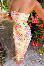 Butter Yellow Floral Satin Maxi Dress