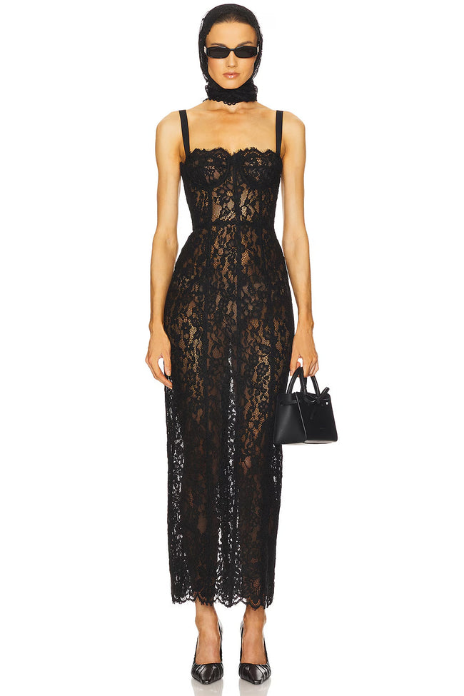 Floral Lace Corset Midi Gown Hover Image