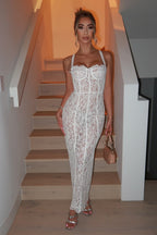 White Lace Corset Midi Gown