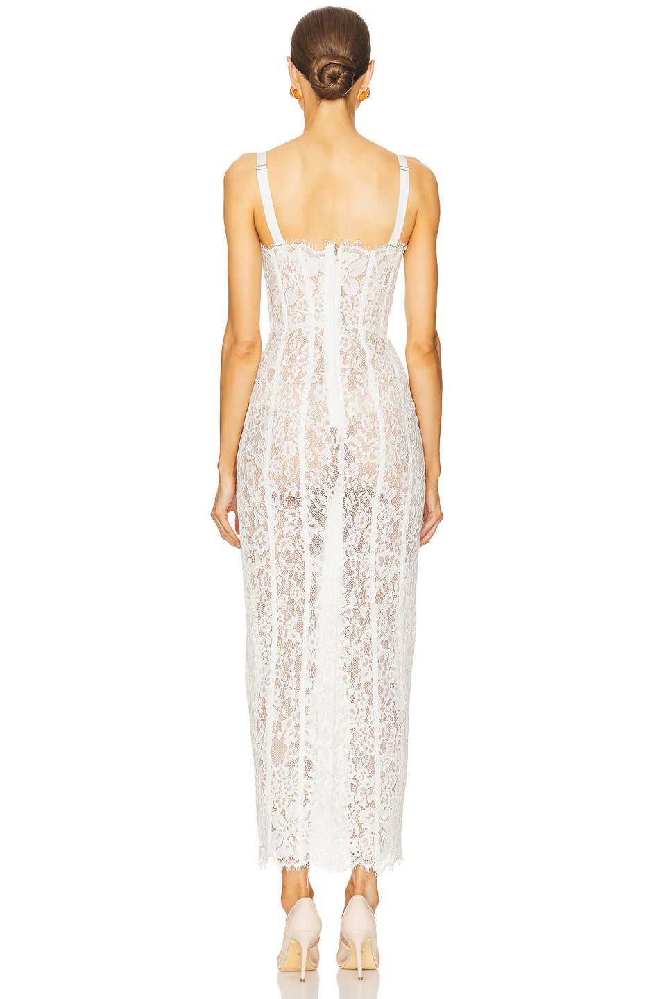 White Lace Corset Midi Gown