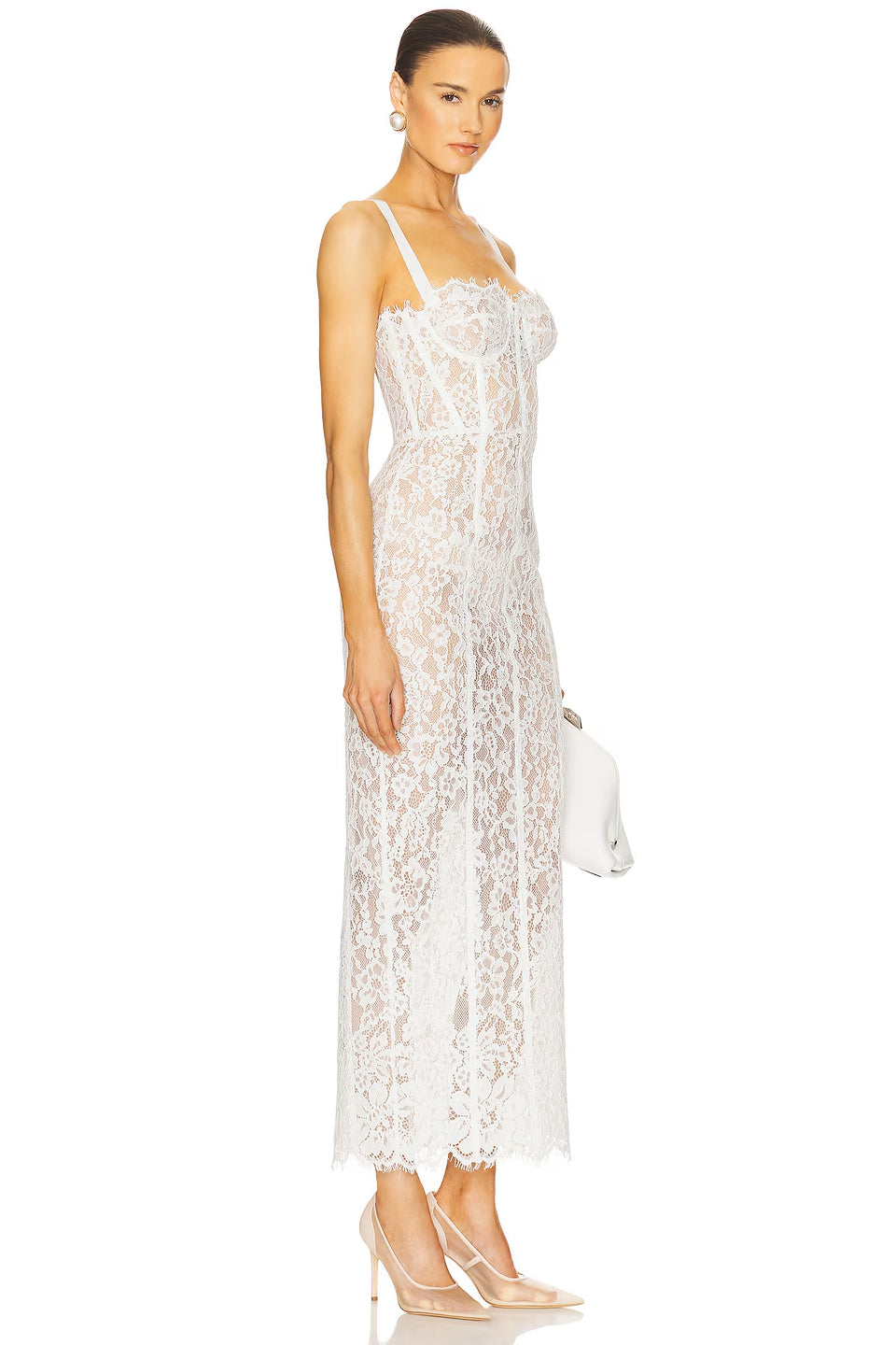 White Lace Corset Midi Gown
