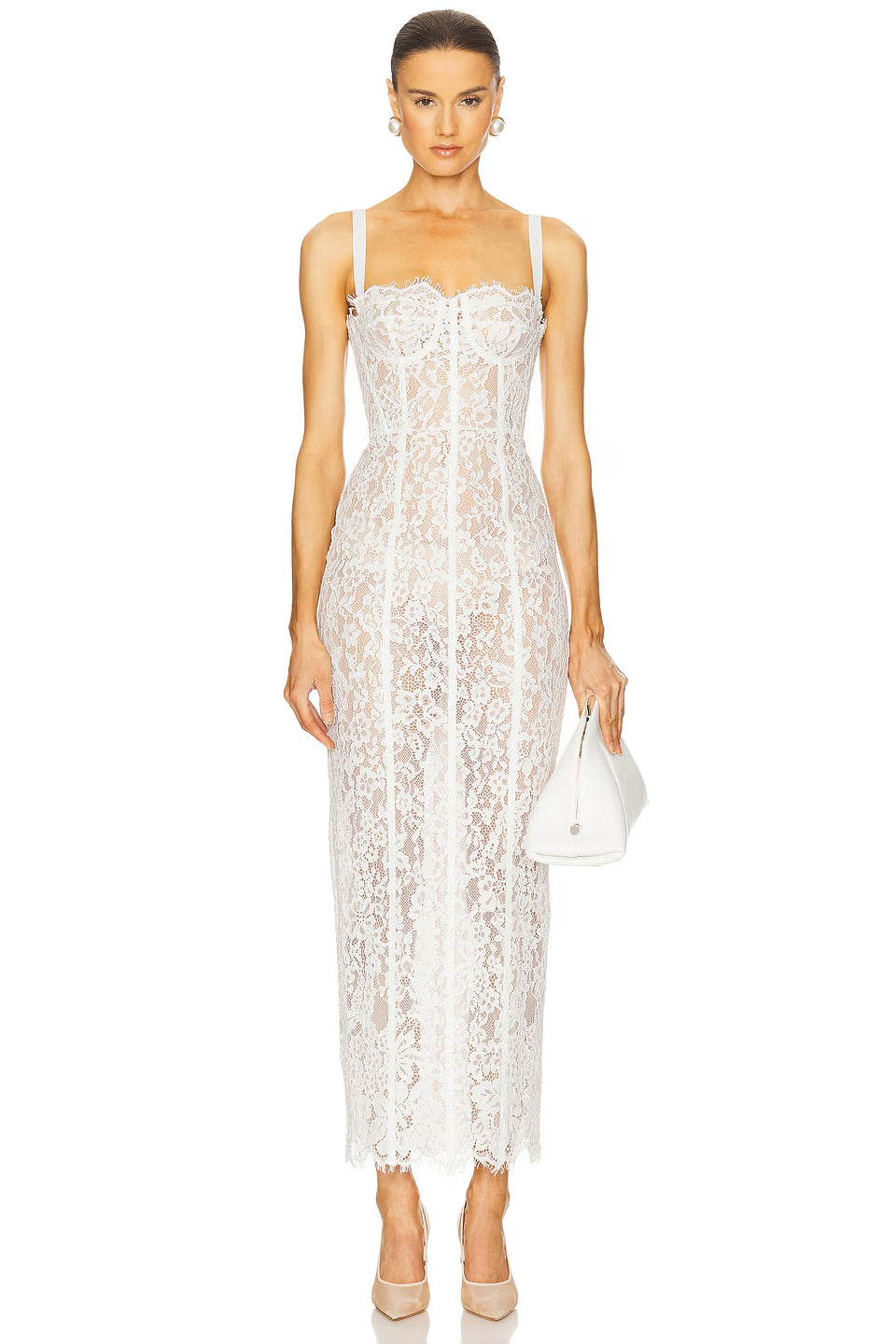 White Lace Corset Midi Gown
