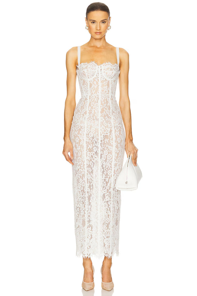 White Lace Corset Midi Gown Hover Image