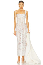 White Lace Corset Midi Gown