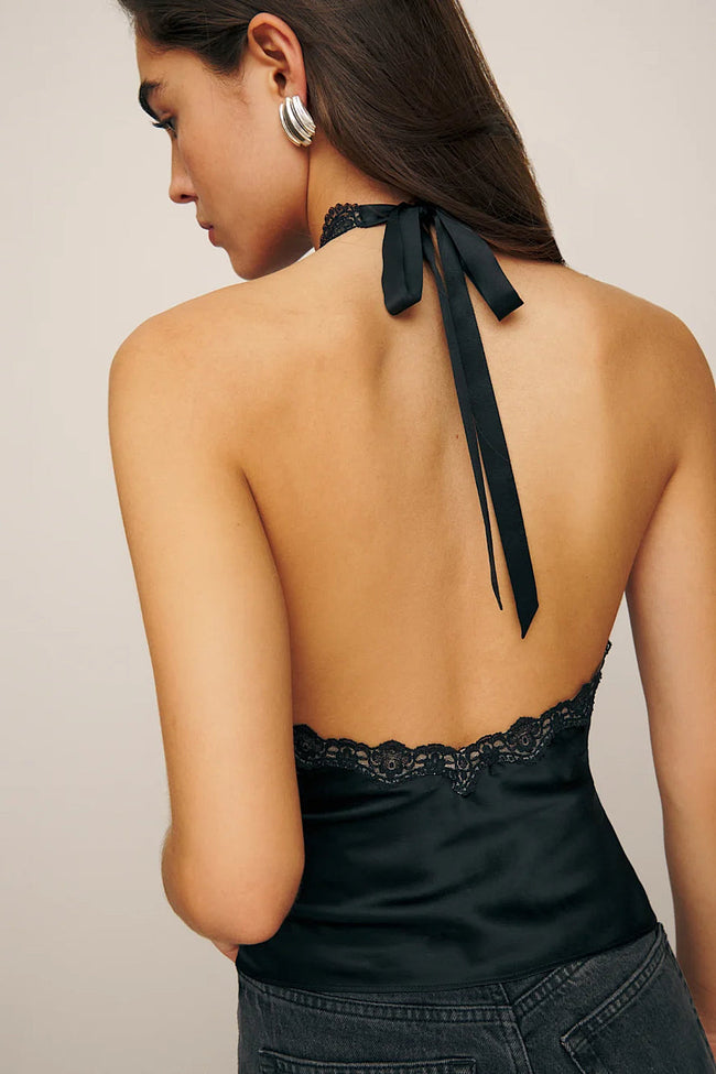 Black Lace Halter Top Main Image