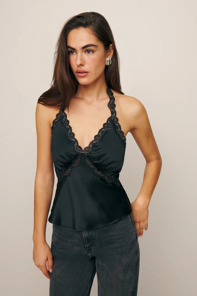 Black Lace Halter Top Hover Image