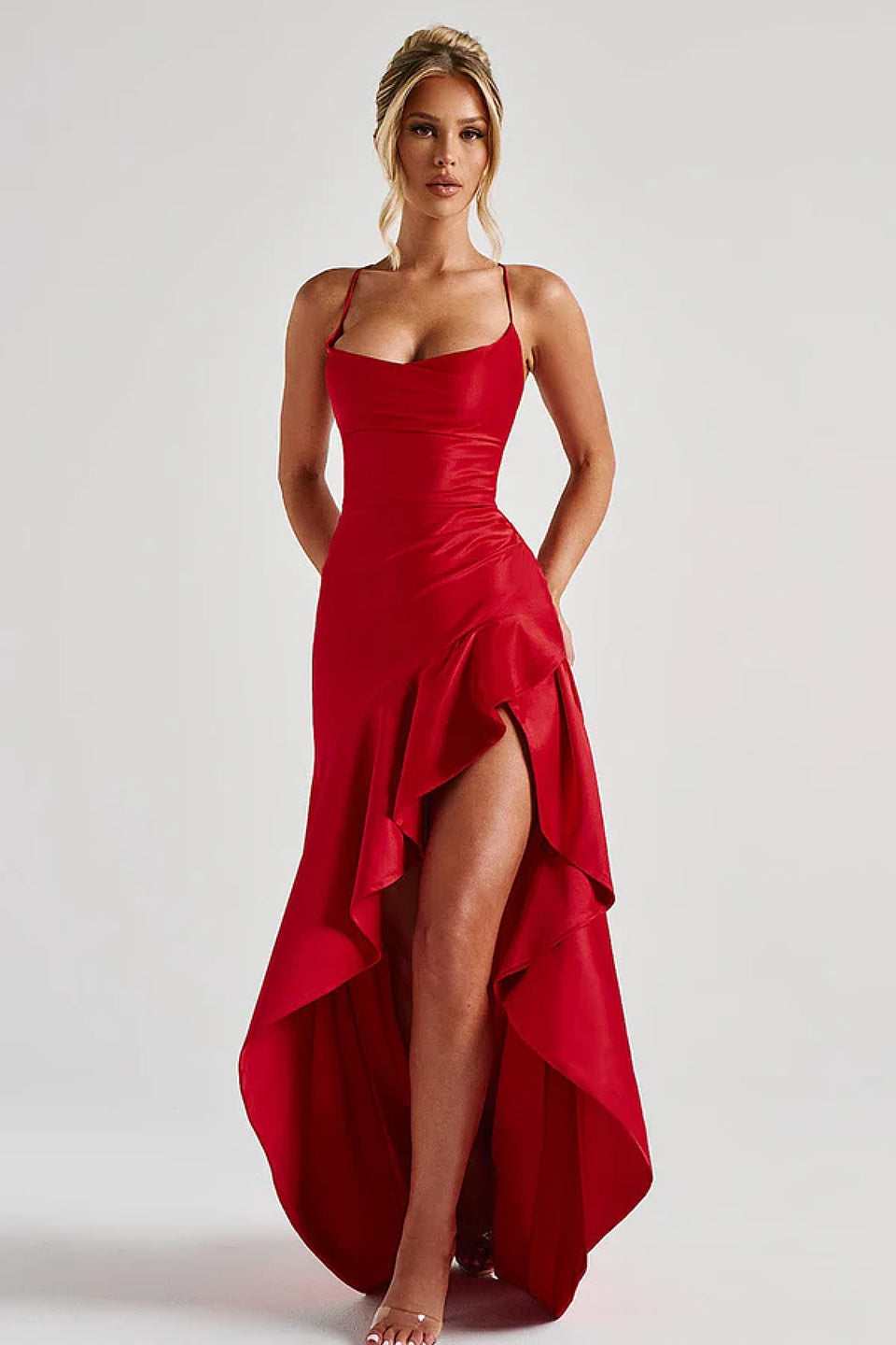 Scarlet Satin Wrap Maxi Dress