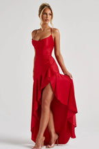 Scarlet Satin Wrap Maxi Dress