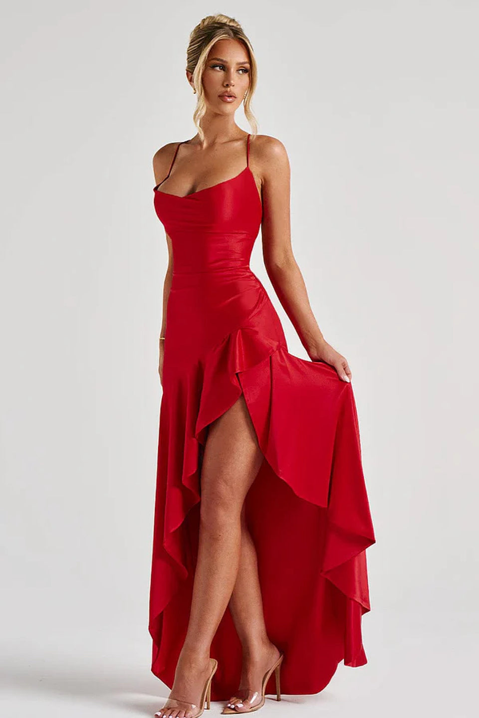Scarlet Satin Wrap Maxi Dress