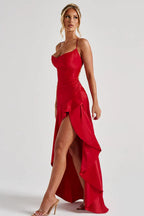 Scarlet Satin Wrap Maxi Dress