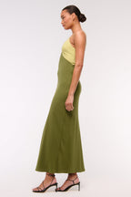 Olive Satin Maxi Dress