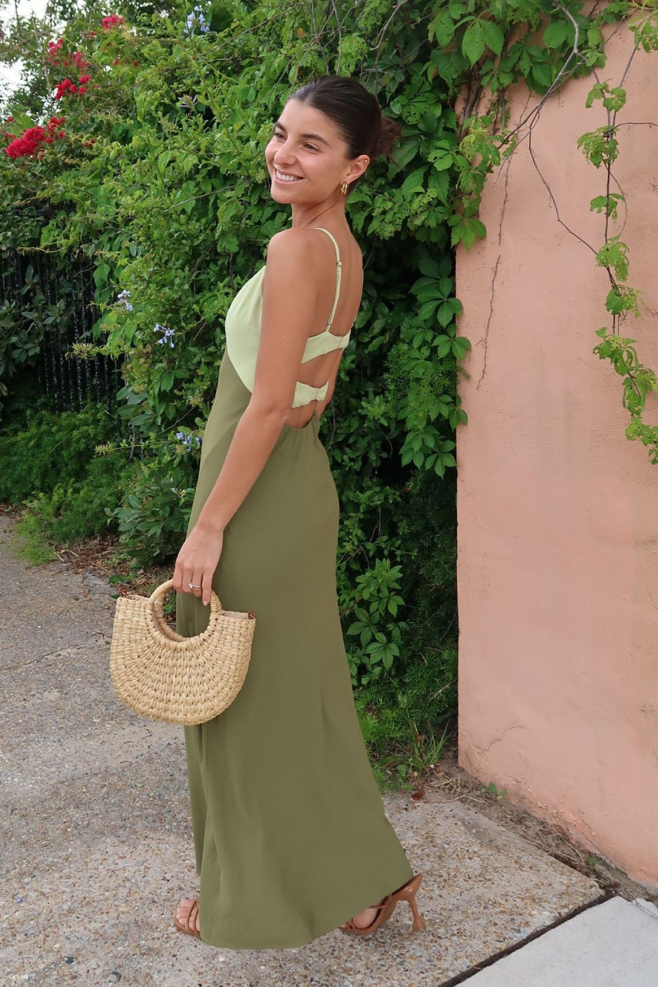 Olive Satin Maxi Dress