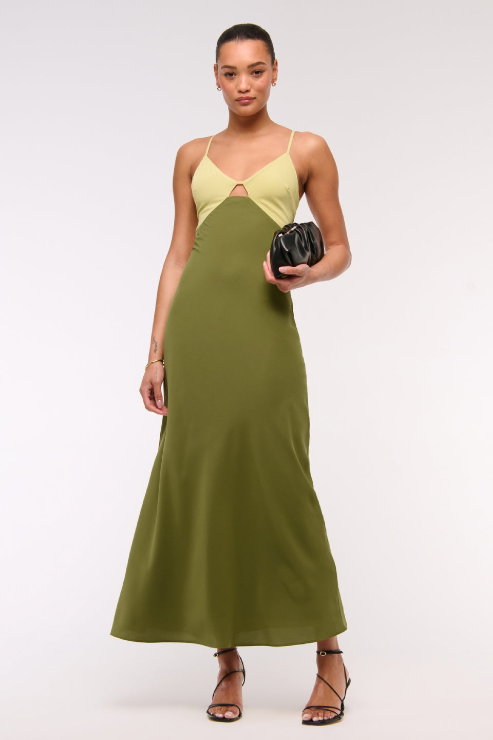 Olive Satin Maxi Dress