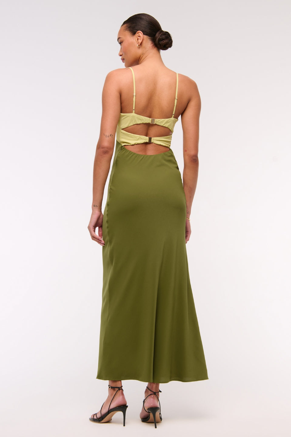 Olive Satin Maxi Dress