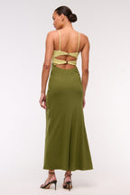 Olive Satin Maxi Dress