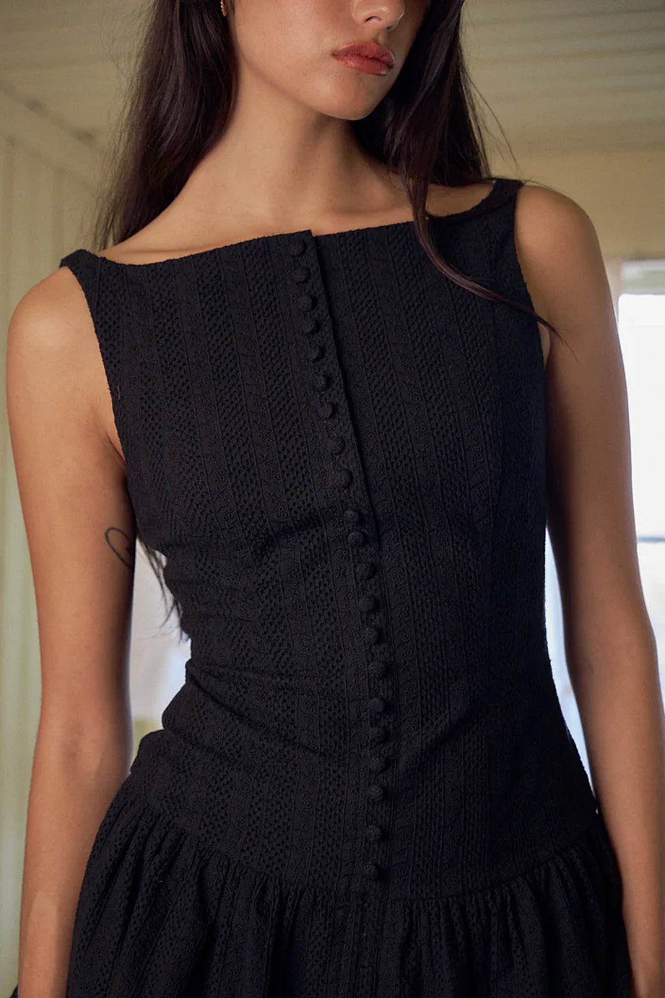 Black Eyelet Mini Dress