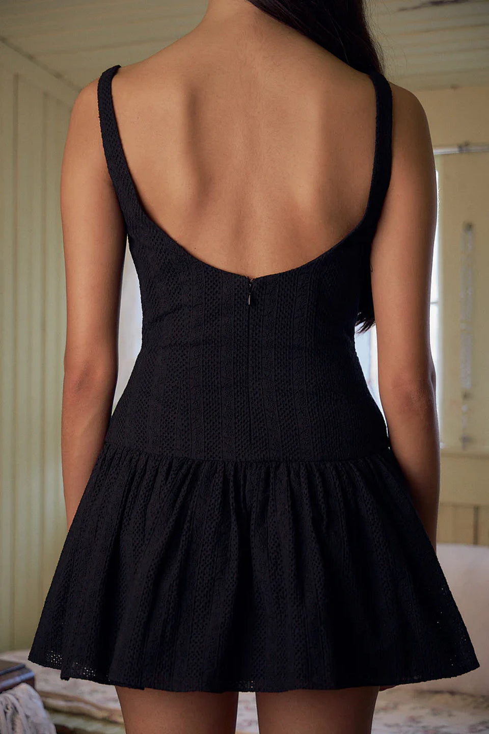 Black Eyelet Mini Dress