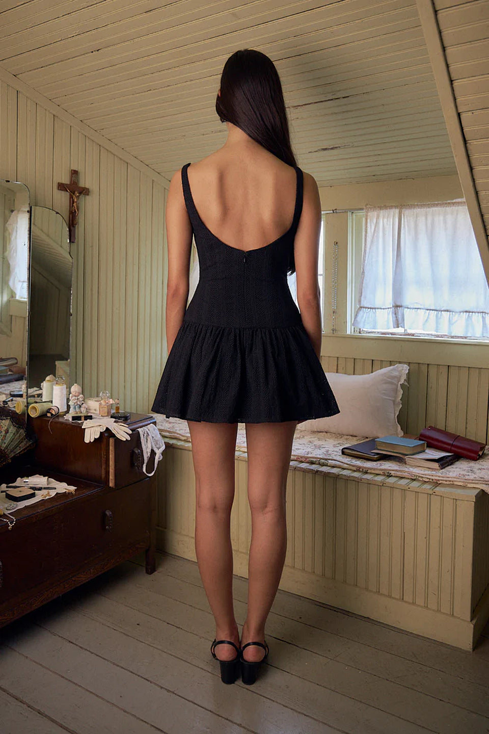 Black Eyelet Mini Dress