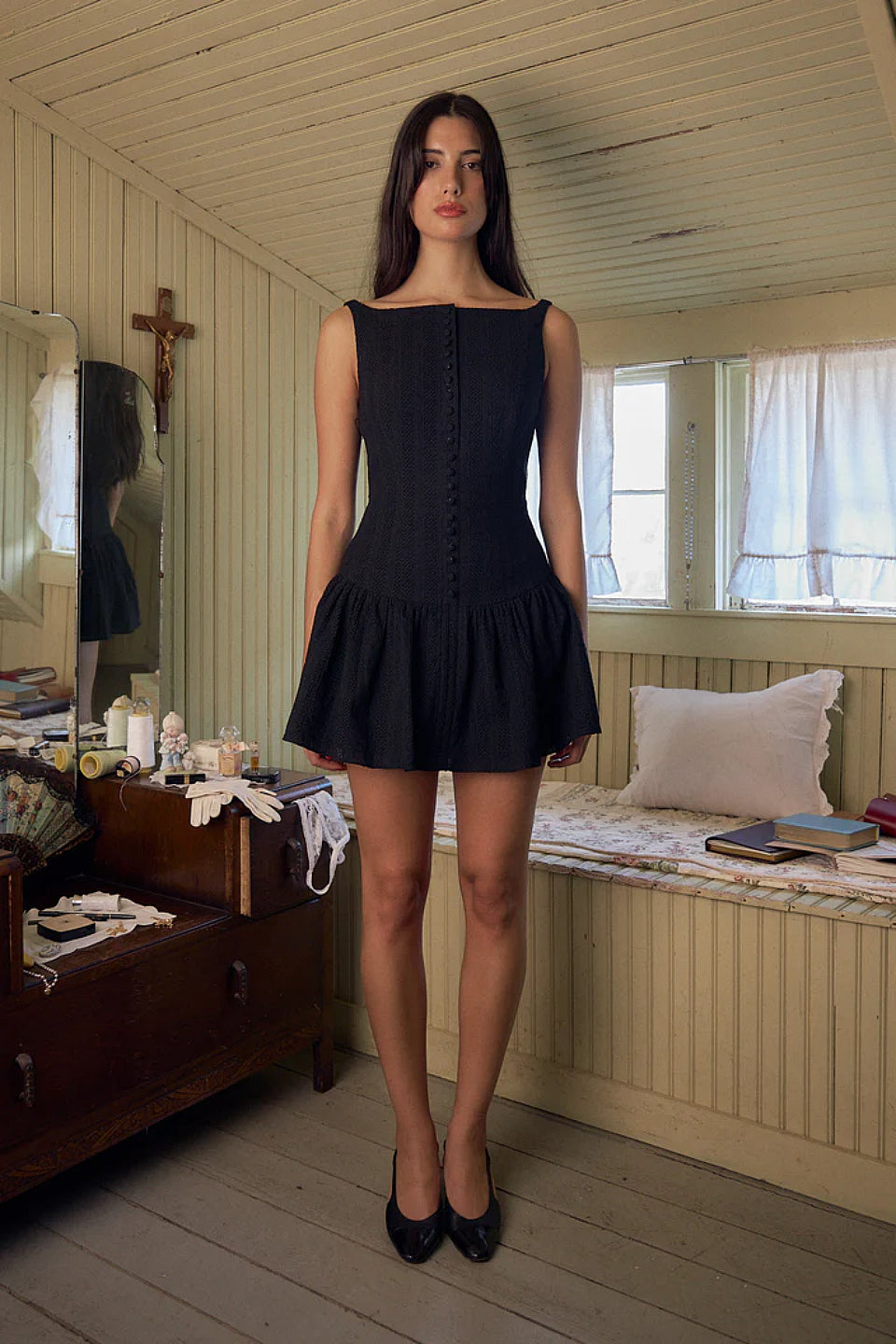 Black Eyelet Mini Dress