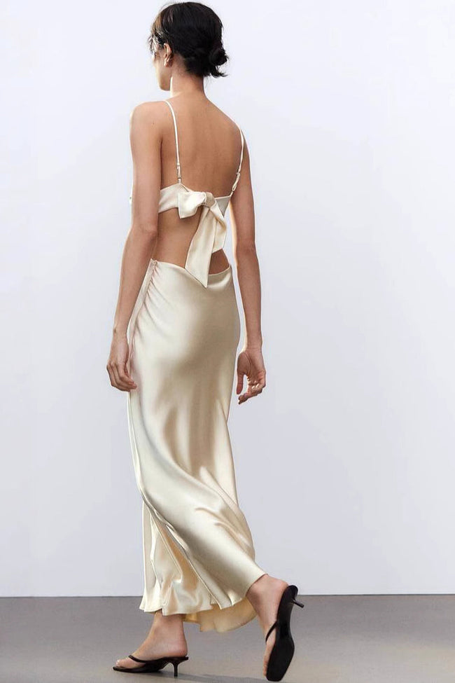 Champagne Satin Maxi Dress Main Image
