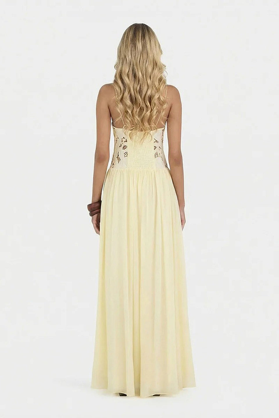 Yellow Floral Lace Maxi Dress
