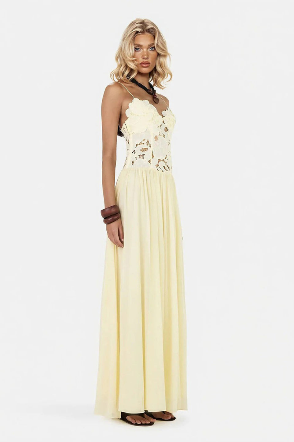 Yellow Floral Lace Maxi Dress