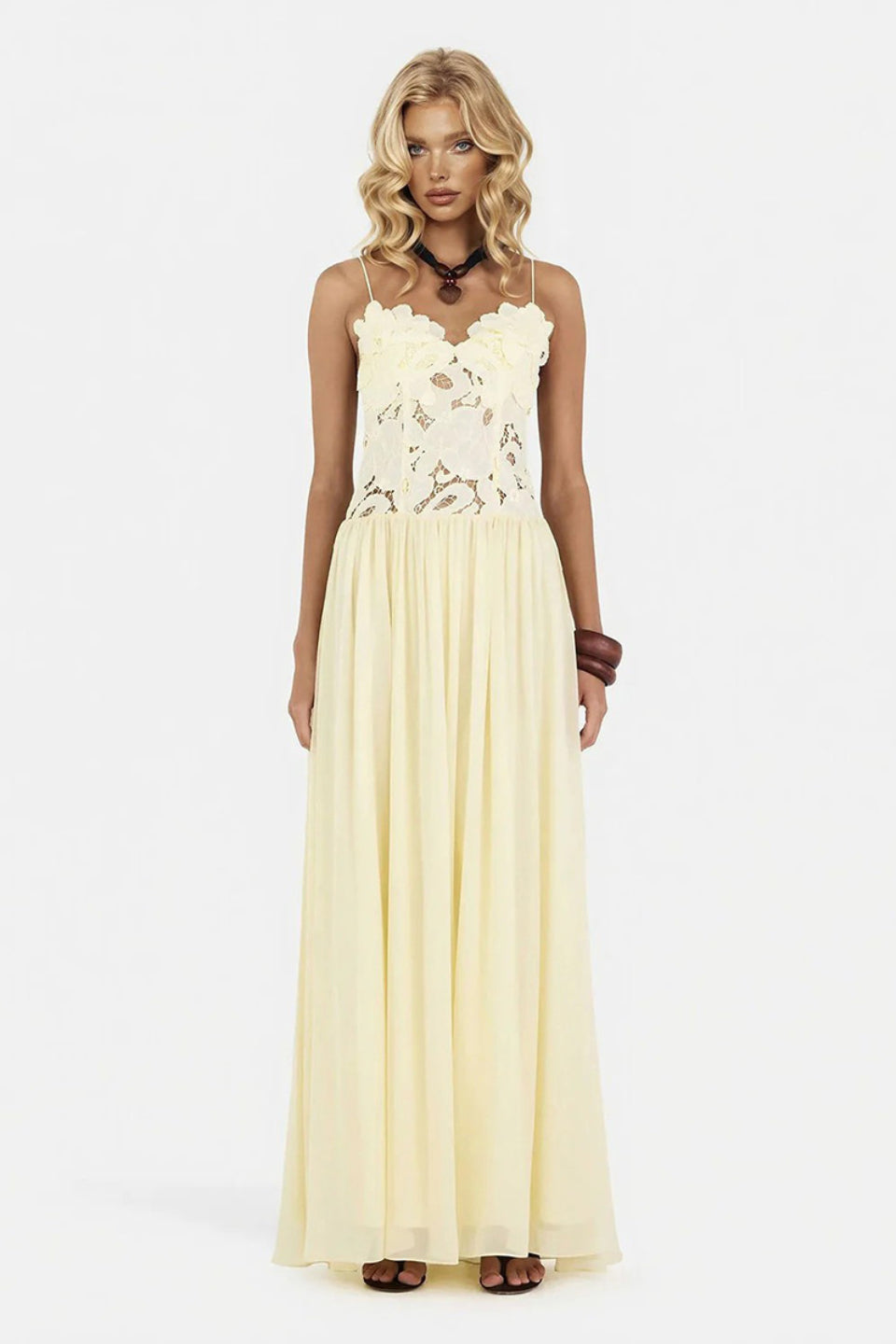 Yellow Floral Lace Maxi Dress