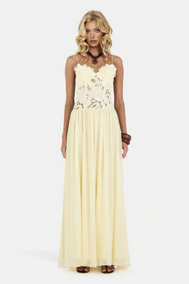 Yellow Floral Lace Maxi Dress Main Image