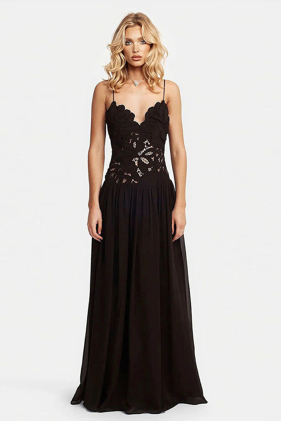 Noir Floral Lace Maxi Dress