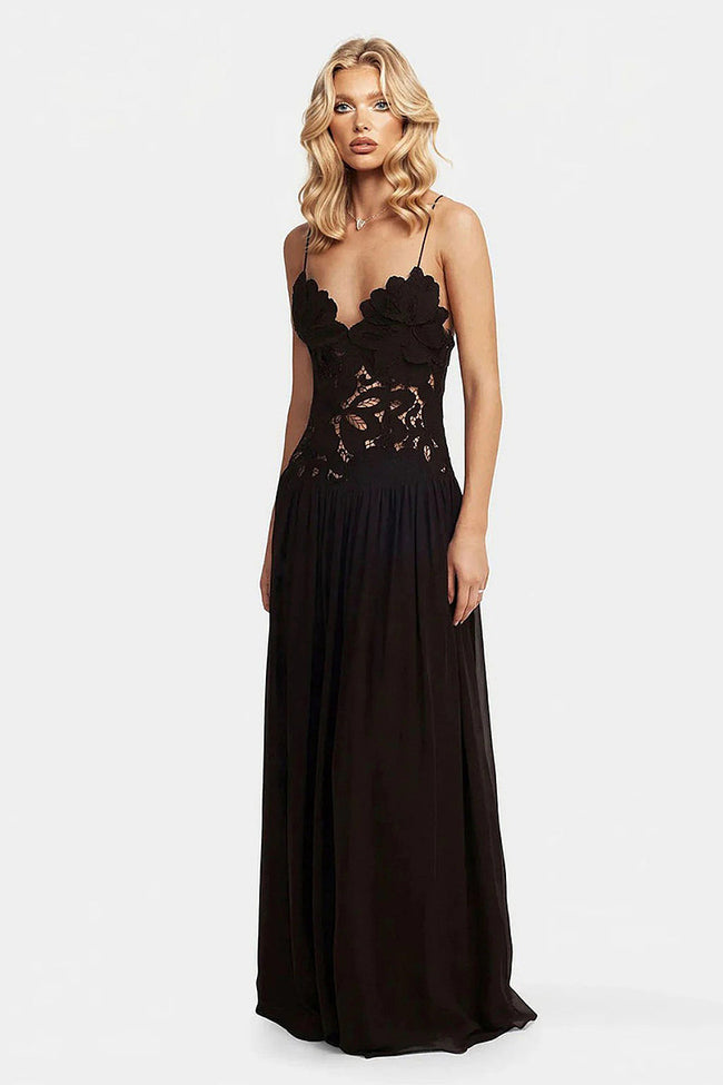 Noir Floral Lace Maxi Dress Main Image