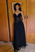 Noir Floral Lace Maxi Dress