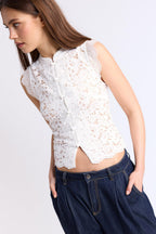 Ivory Lace Mandarin Crop Top