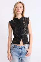 Noir Lace Mandarin Crop Top