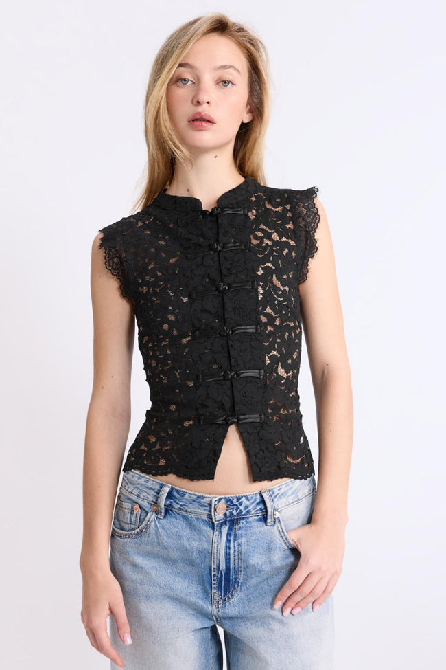 Noir Lace Mandarin Crop Top Hover Image