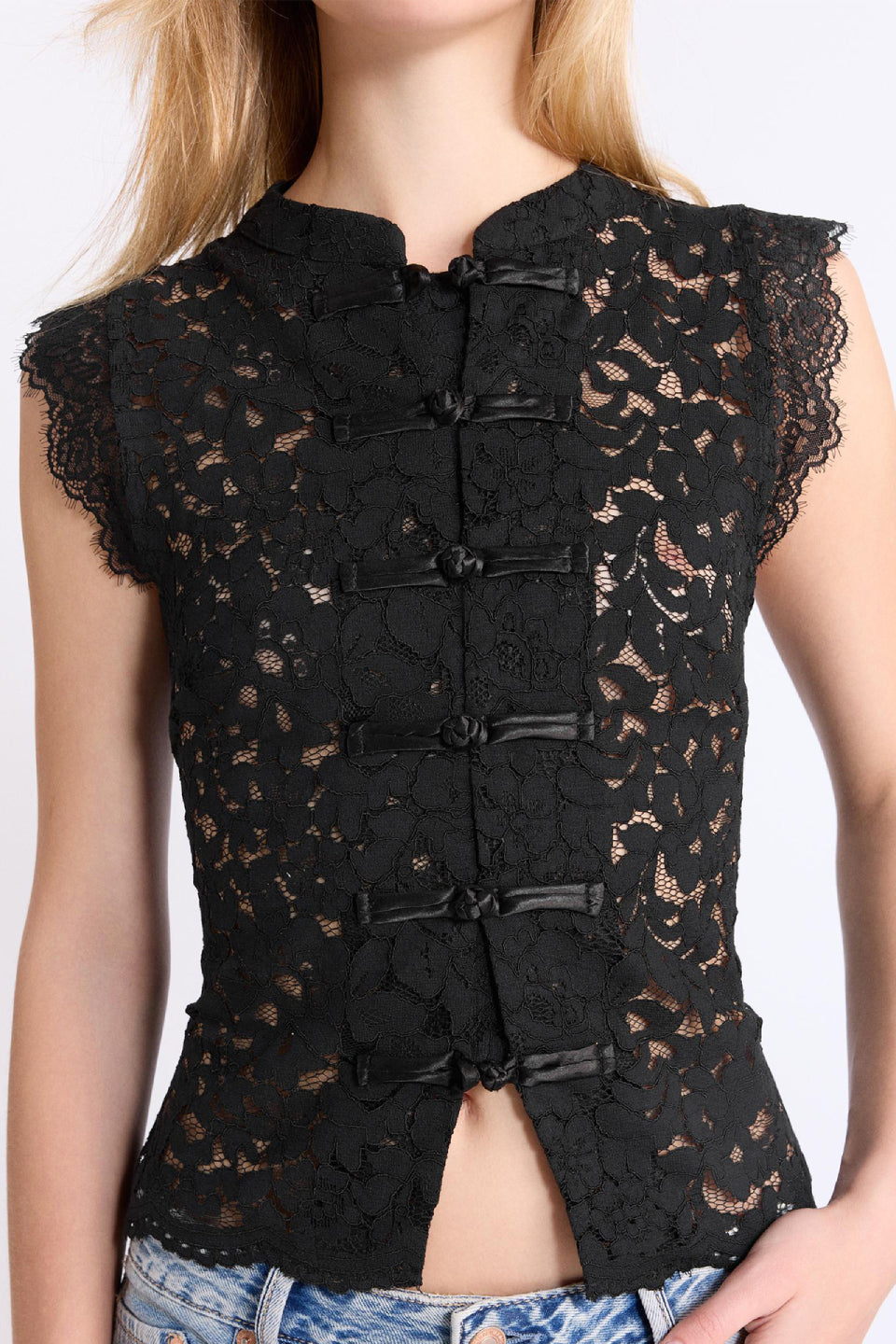Noir Lace Mandarin Crop Top